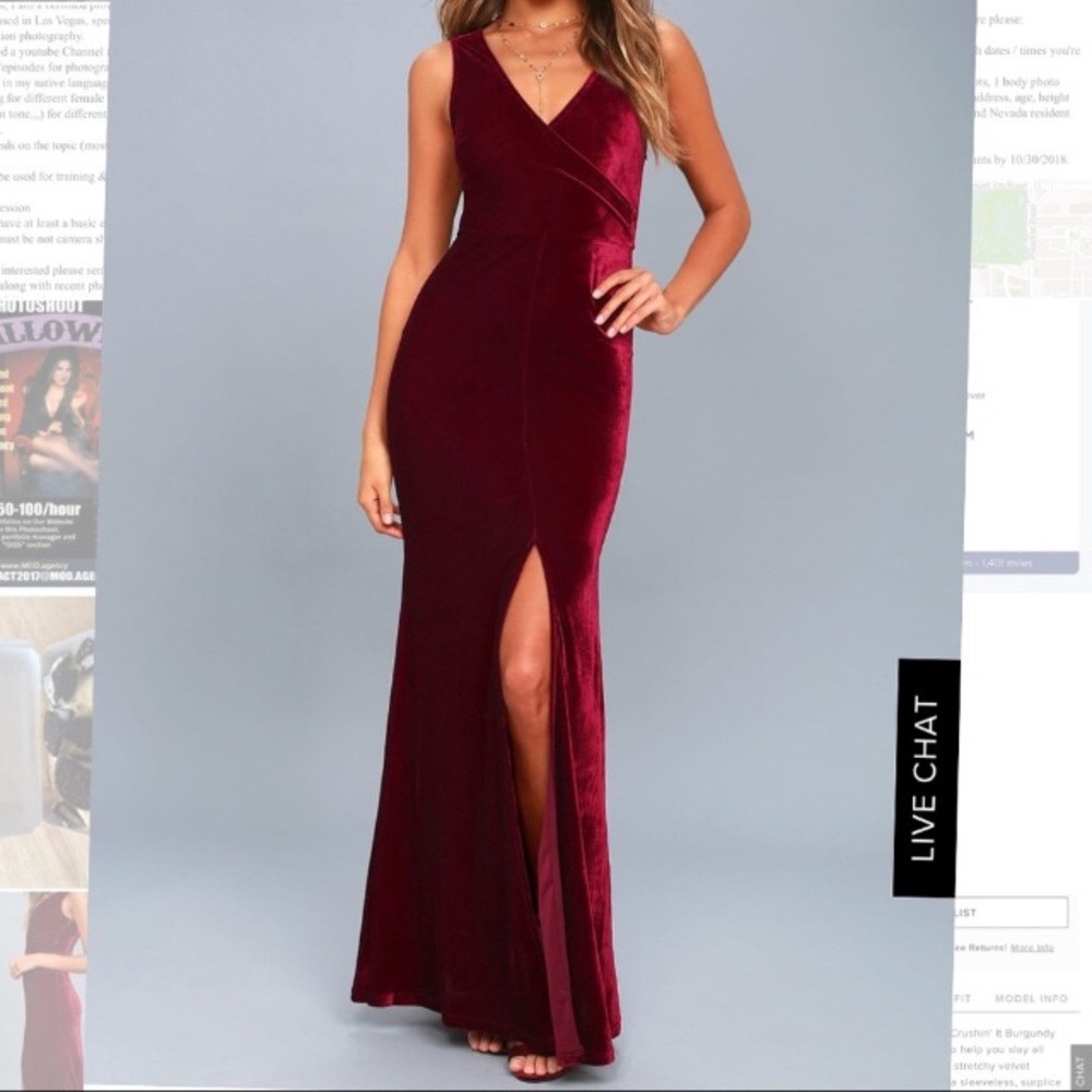 NWT Lulu’s Velvet Burgundy Crushin’ It Maxi- Small